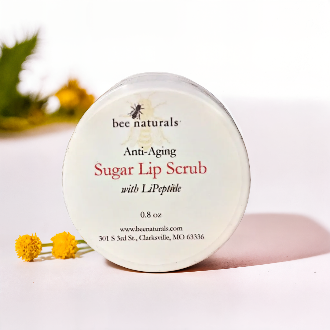 Anti-Aging Sugar Lip Scrub – Hydrating Lip Exfoliator with LiPeptide, Apricot Oil, Sunflower Wax, and Beeswax for Soft, Youthful, and Radiant Lips - Bee Naturals 