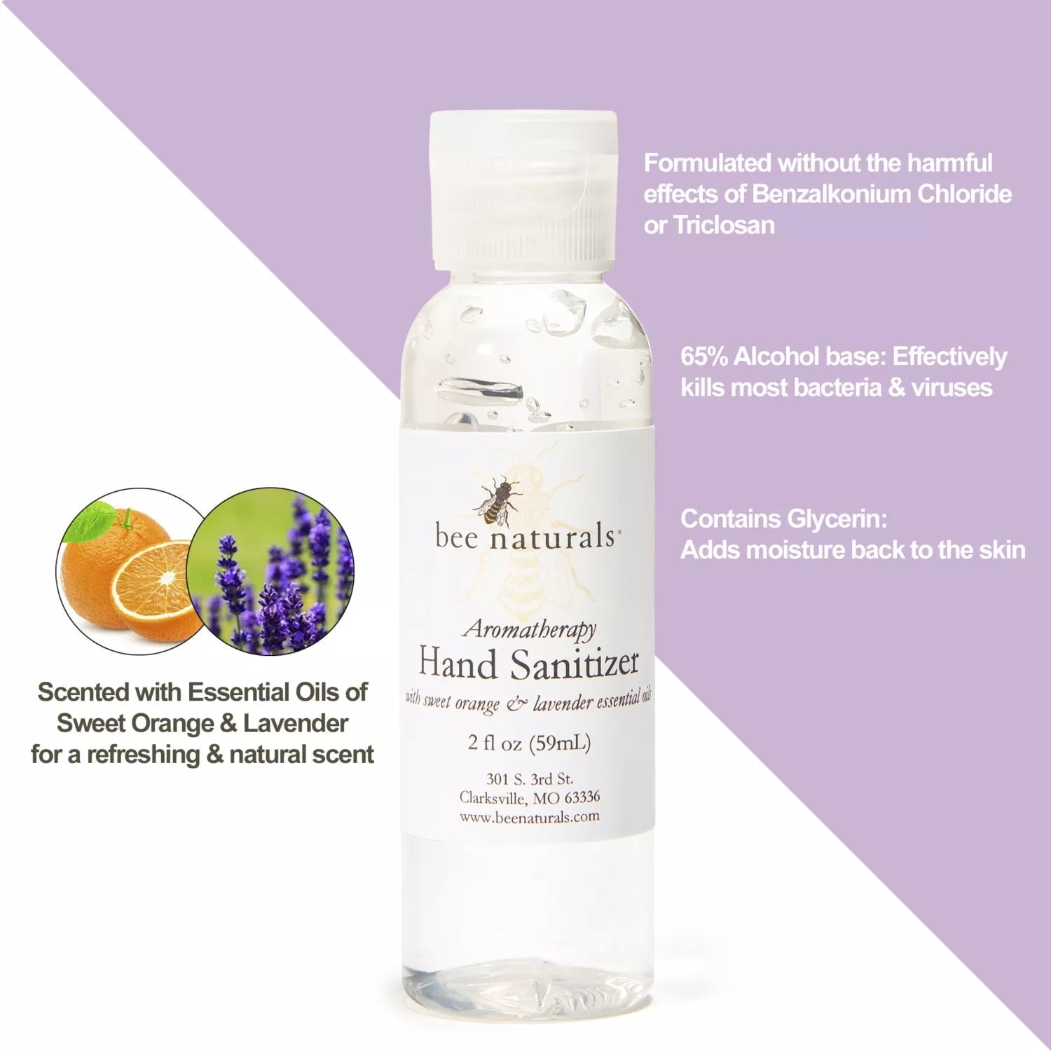 Aromatherapy Hand Sanitizer – Your Ultimate Defense with Glycerin, Sweet Orange & Lavender | Gentle, Effective, and Eco - Friendly Germ Protection - Bee Naturals