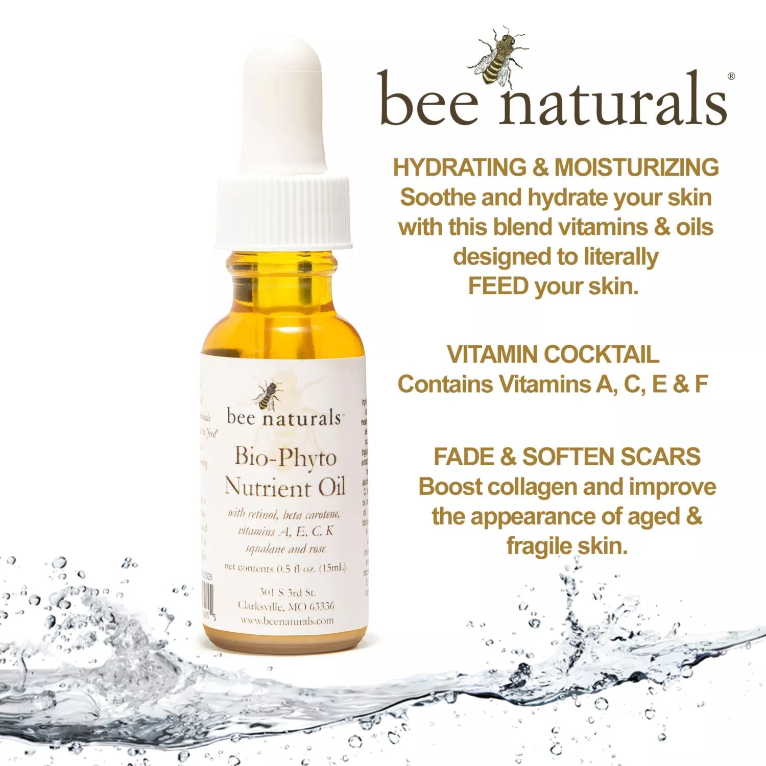 Bio - Phyto Nutrient Oil – Lightweight, Vitamin - Infused Face Oil with Vitamins A, C, E, & F & Beta - glucan | 0.5 fl oz | Hydrates, Brightens & Restores Skin - Bee Naturals