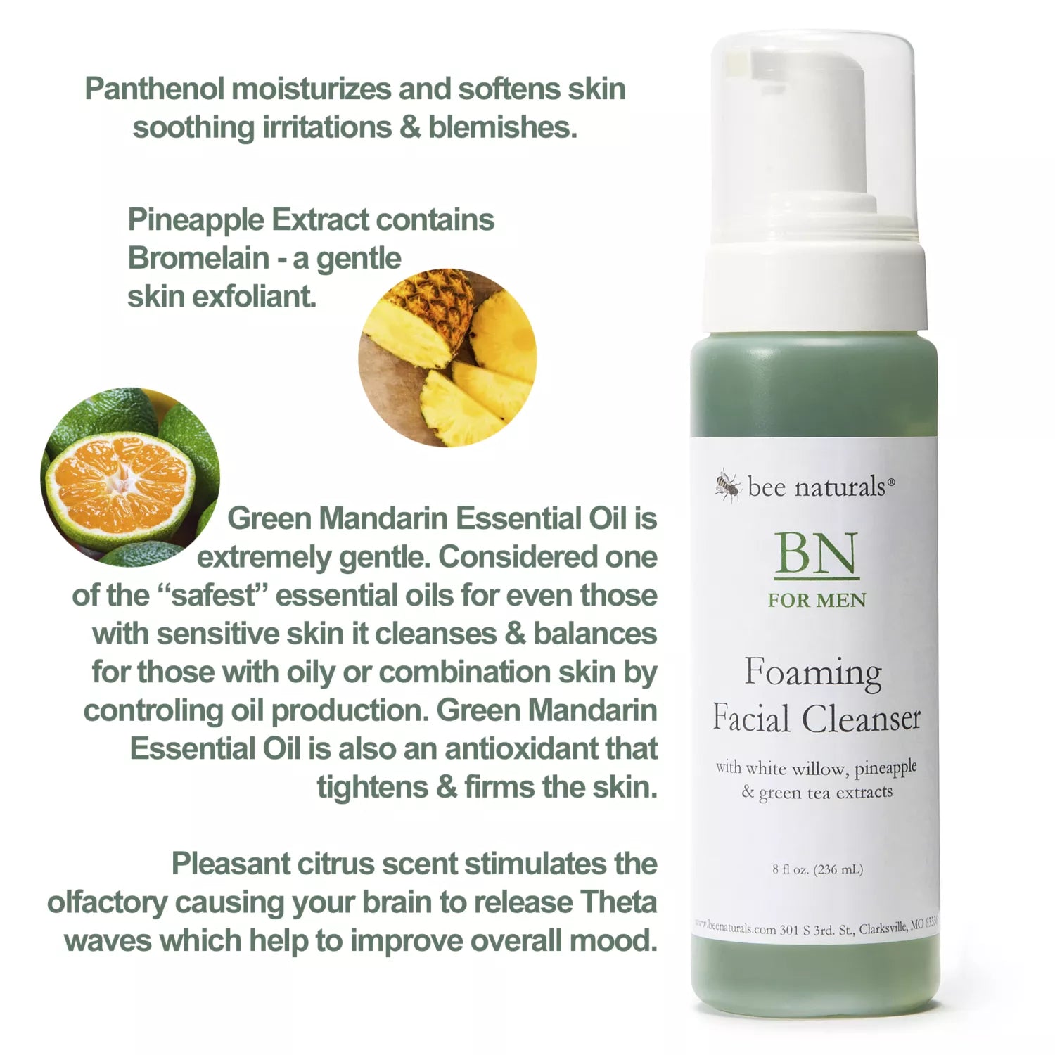 BN For Men Foaming Facial Cleanser – Deep Cleansing Formula with Green Tea, Pineapple Extract, and White Willow Bark for Men’s Skincare – Available in 2 fl oz Travel Size & 8 fl oz Full Size - Bee Naturals