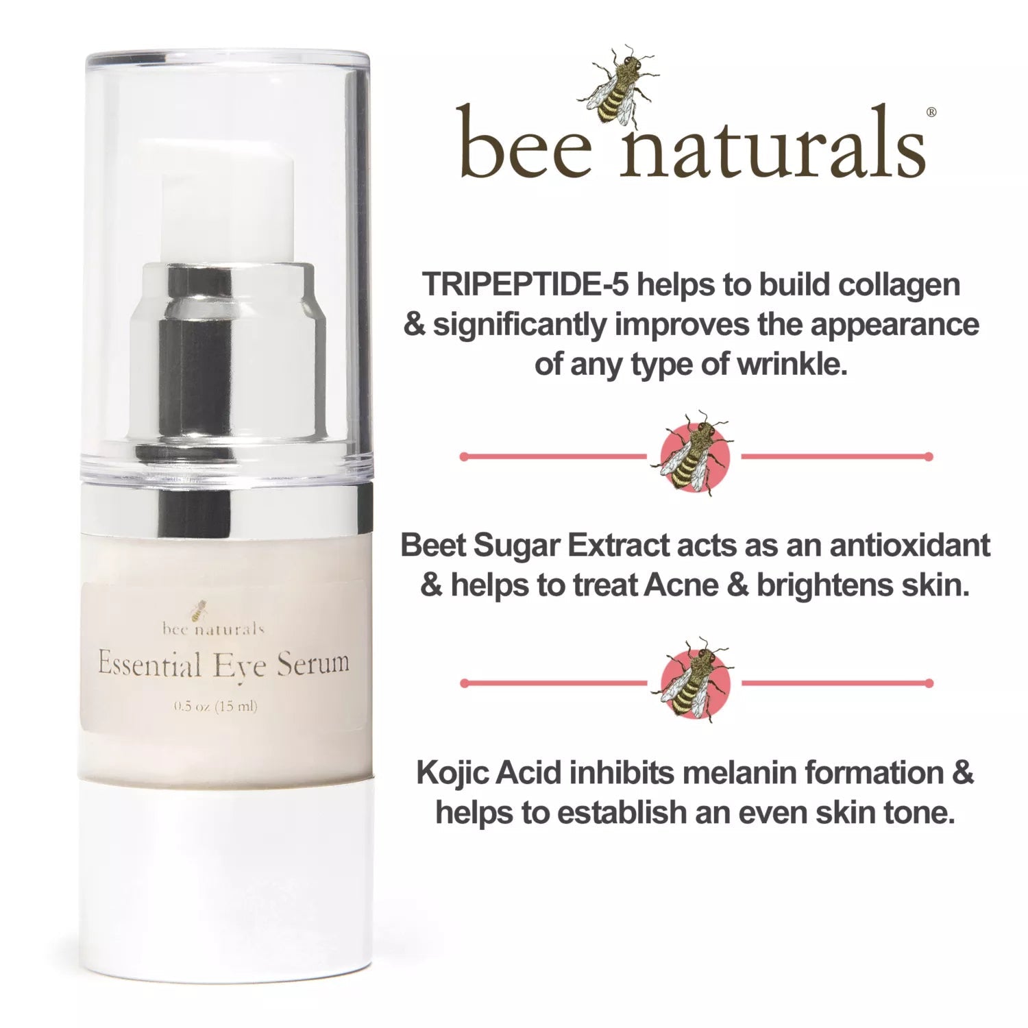 Essential Eye Serum – Peptide - Powered Anti - Aging Eye Serum for Dark Circles, Wrinkles & Radiant Skin with Kojic Acid, Aloe & Beet Sugar - Bee Naturals