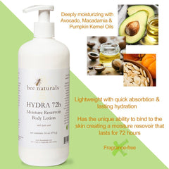 Hydra 72H Moisture Reservoir Body Lotion – Long - Lasting 72 - Hour Hydration with Avocado, Macadamia & Pumpkin Kernel Oils, Fragrance - Free, 16 oz - Bee Naturals