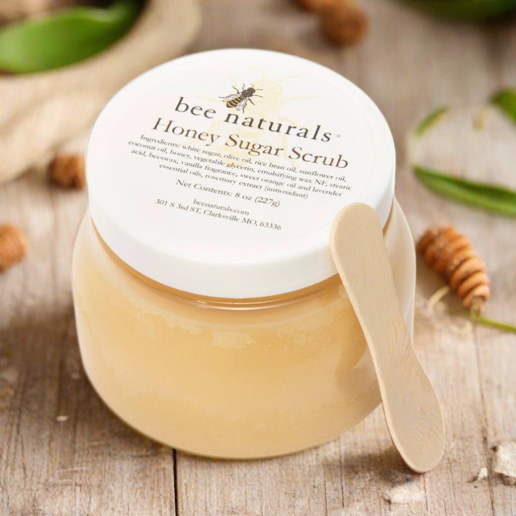 Luxurious Honey Sugar Scrub 8oz - Luminous Radiance - Gentle Exfoliating Blend for Face, Body & Feet with Coconut, Beeswax & Essential Oils - Signature Vanilla Fragrance - Nourishing, Moisturizing - Bee Naturals