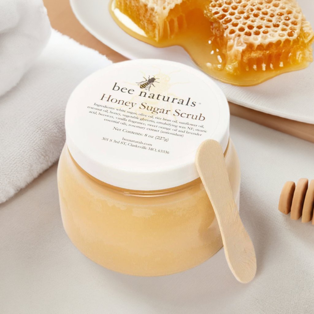 Luxurious Honey Sugar Scrub 8oz - Luminous Radiance - Gentle Exfoliating Blend for Face, Body & Feet with Coconut, Beeswax & Essential Oils - Signature Vanilla Fragrance - Nourishing, Moisturizing - Bee Naturals