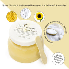 Luxurious Honey Sugar Scrub 8oz - Luminous Radiance - Gentle Exfoliating Blend for Face, Body & Feet with Coconut, Beeswax & Essential Oils - Signature Vanilla Fragrance - Nourishing, Moisturizing - Bee Naturals