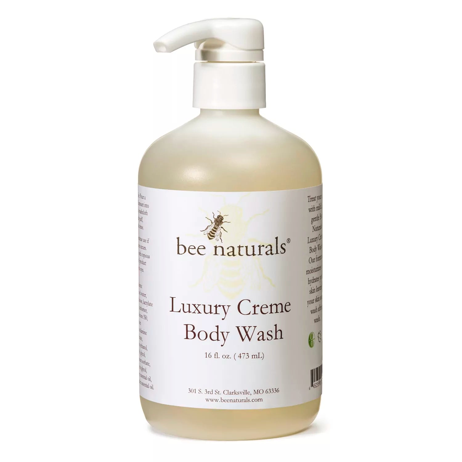 Luxury Crème Body Wash – Hydrating, Non - Foaming Formula with Coconut Oil, Rice Bran Oil & Grapeseed Oil for Soft, Smooth Skin, 16 fl oz - Bee Naturals