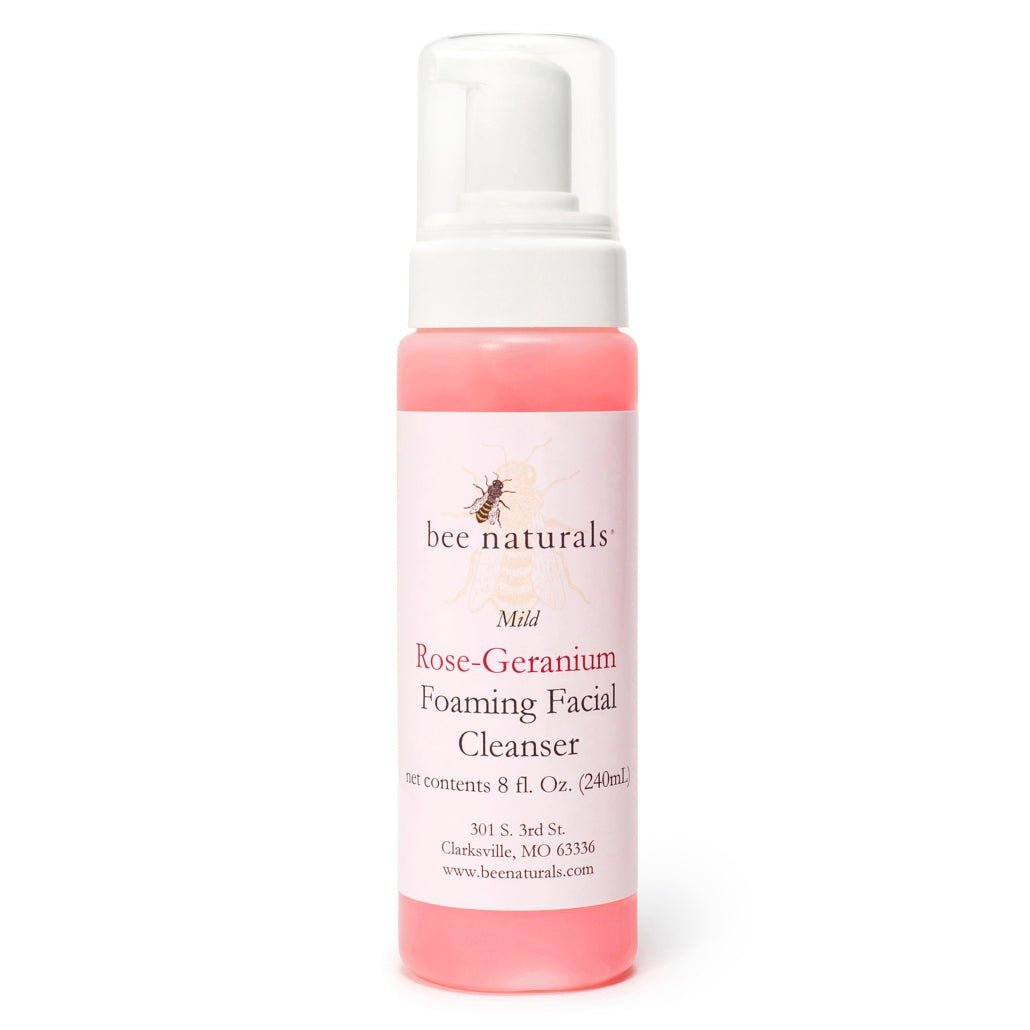 Mild Rose Geranium Foaming Facial Cleanser – Hydrating, Gentle Formula with Natural Surfactants, Honey & Glycerin, Ideal for All Skin Types, 8 fl oz - Bee Naturals