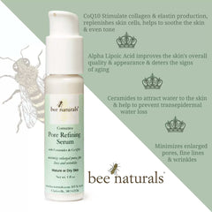 Pore Refining Serum with Ceramides & CoQ10 – Minimize Enlarged Pores, Fine Lines, and Wrinkles, Hydrating and Smoothing Formula, 12 oz - Bee Naturals