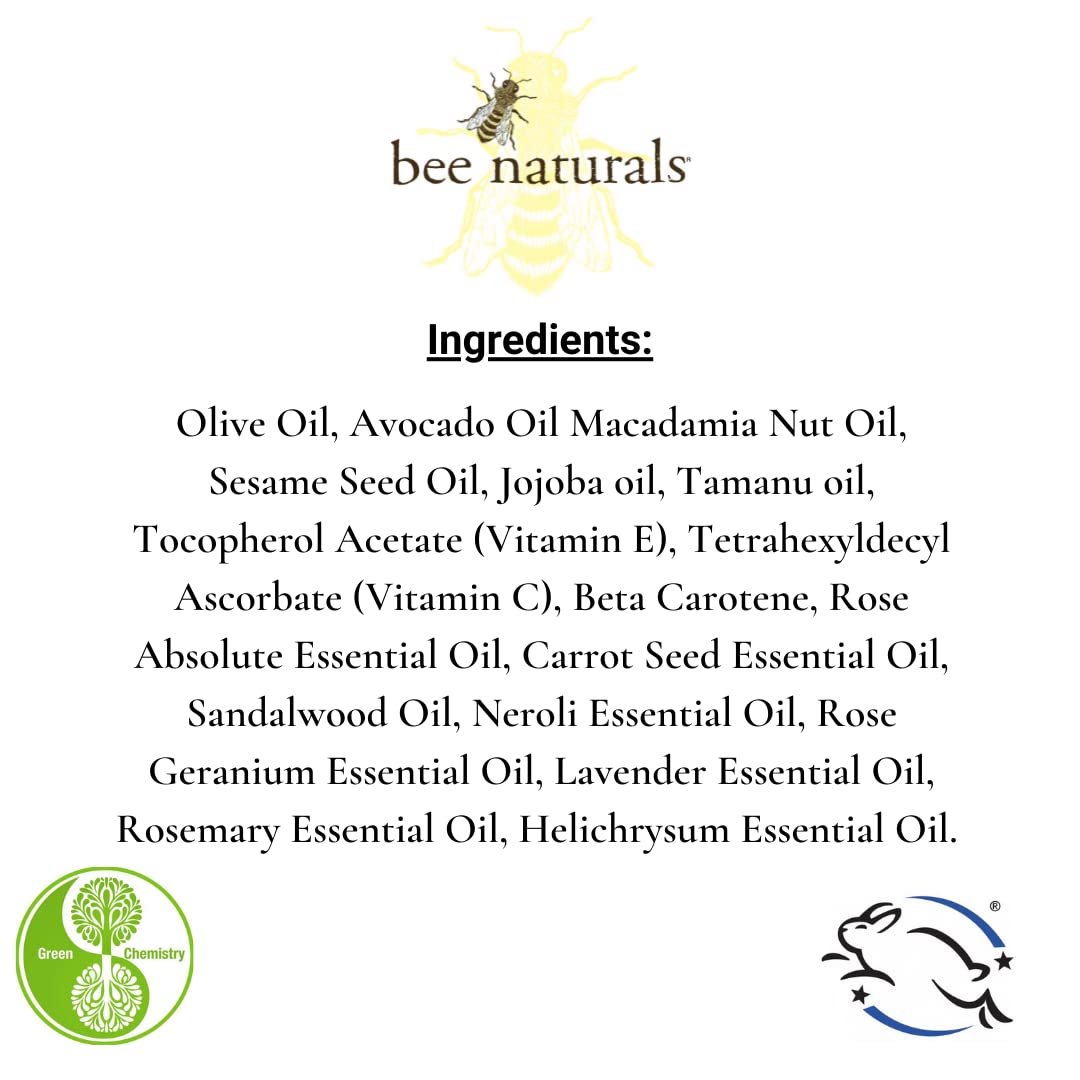 Queen Bee Facial Serum - Antioxidant - Rich with Organic Tamanu Oil, Beta Carotene & Rose Absolute, Anti - Aging & Hydrating for Dry, Damaged Skin - Vitamin C & E, Pure Essential Oils, 1 fl oz - Bee Naturals