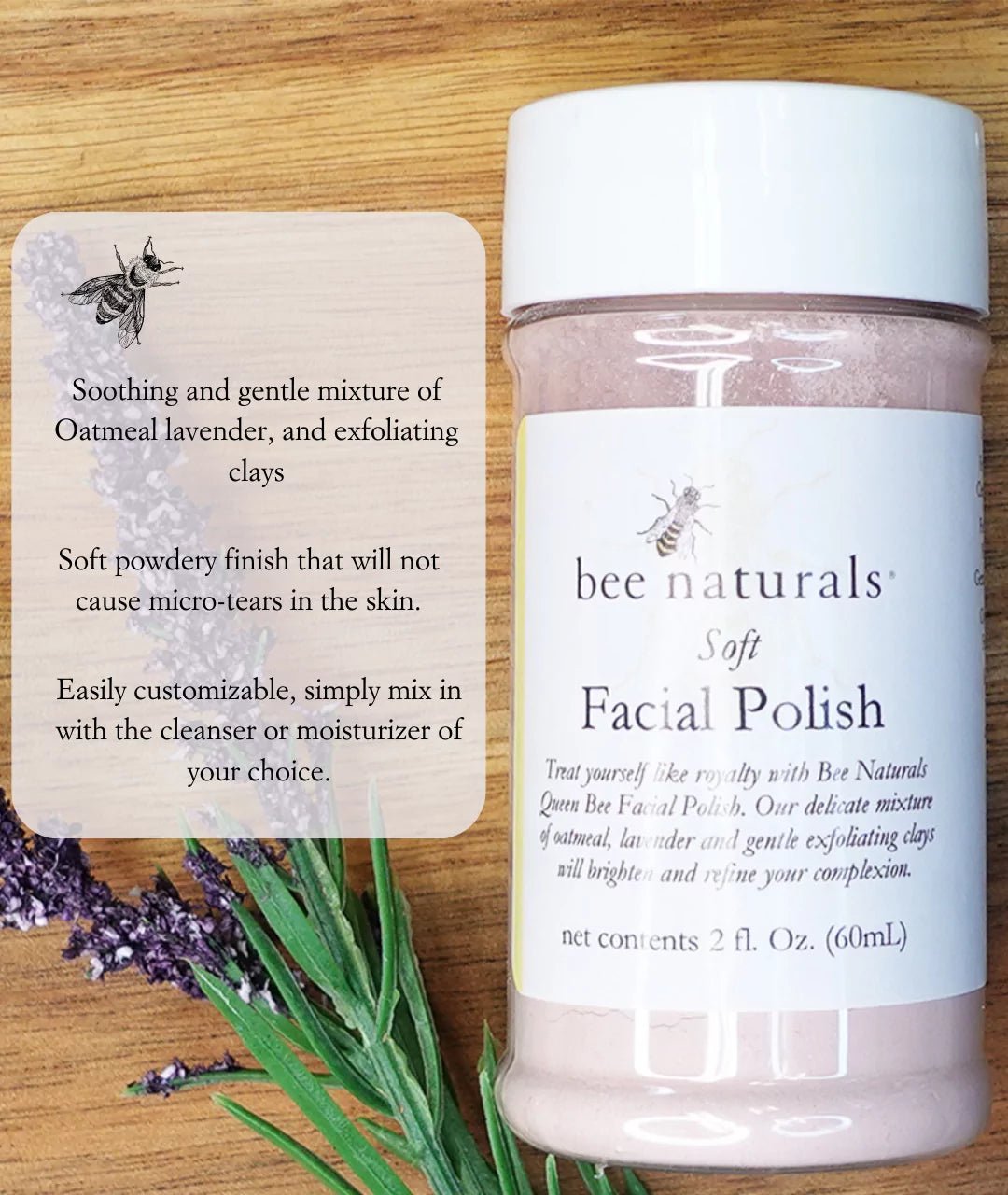 Queen Bee Soft Facial Polish | Customizable Powder Exfoliant | Gentle, Natural, & Chemical - Free Skincare | 2 oz - Bee Naturals