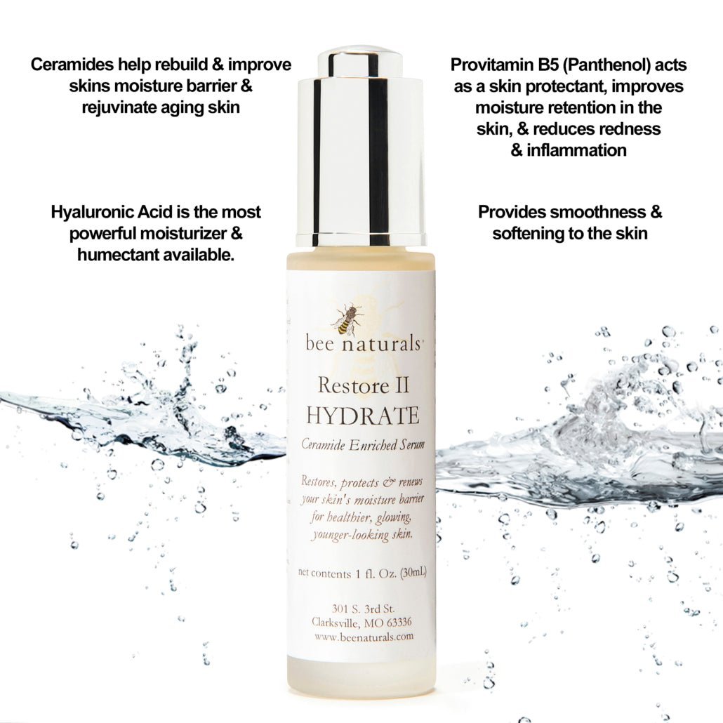 Restore II – Hydrate Ceramide Enriched Serum | Deep Hydration & Barrier Repair | Ceramides, Hyaluronic Acid & Panthenol | 1 fl oz - Bee Naturals