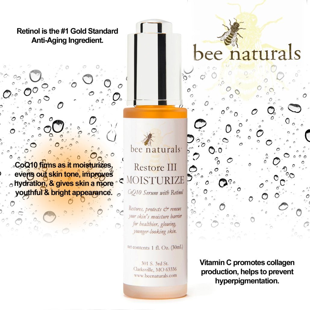 Restore III – Moisturize CoQ - 10 Serum with Retinol | Anti - Aging, Firming & Hydrating Serum | Vitamin C, E, & Natural Oils | 1 fl oz - Bee Naturals