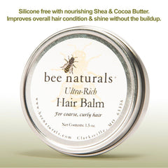 Ultra - Rich Hair Balm for Coarse, Curly Hair - Frizz - Free Definition, Deep Hydration & Split End Repair | Silicone - Free with Argan Oil & Shea Butter | 1.5 oz - Bee Naturals