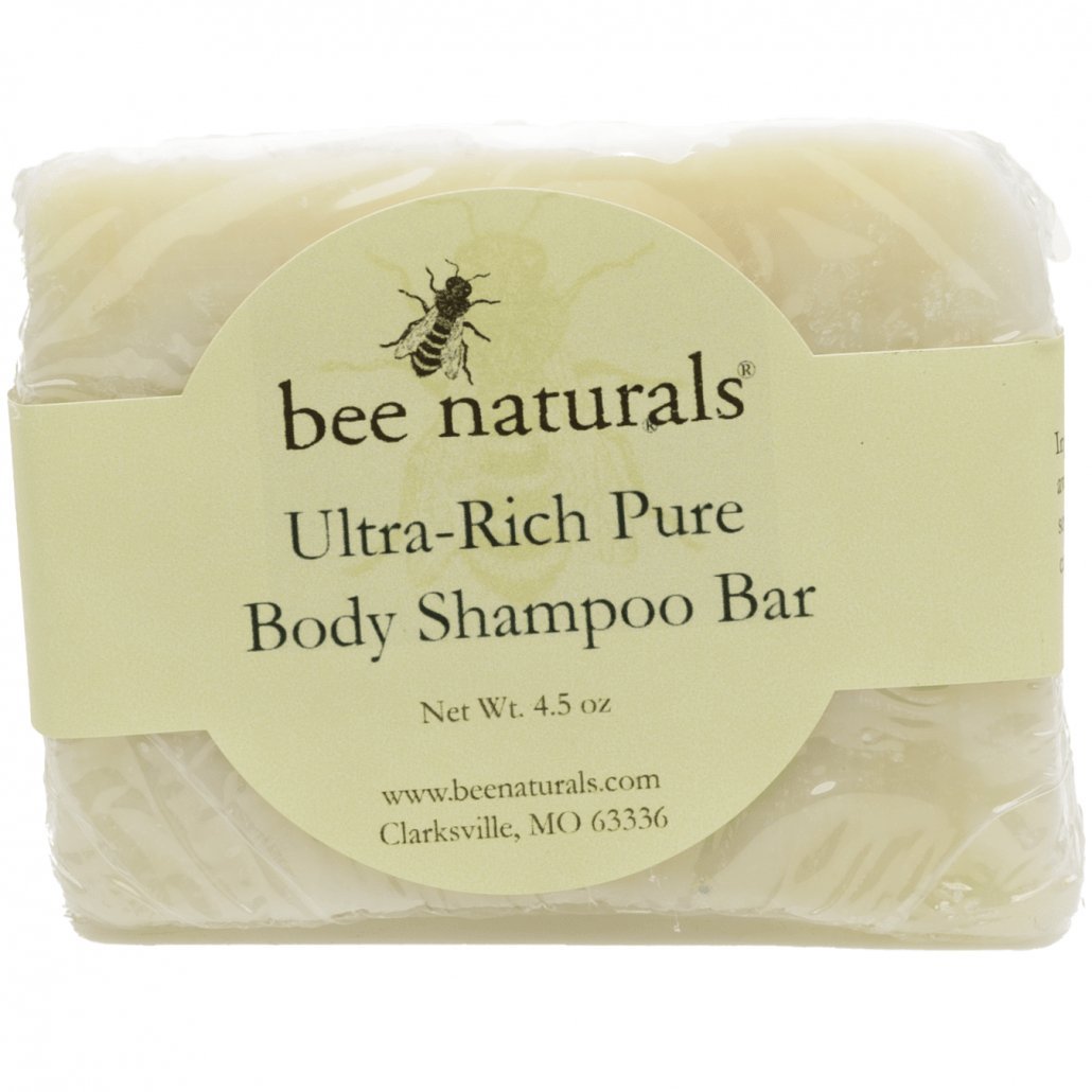 Ultra - Rich Pure Body Shampoo Bar - Fragrance - Free & Dye - Free | Gentle for Sensitive Skin, Dry Hair & Shaving | Natural Oils & Antioxidants - Bee Naturals